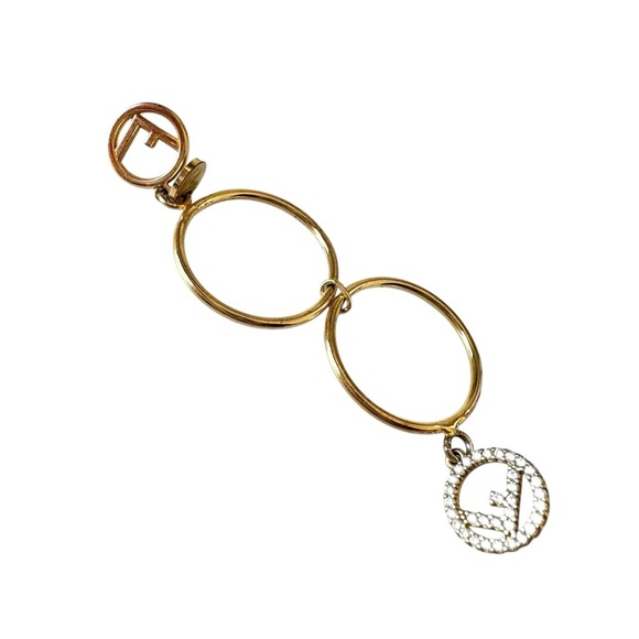 FENDI Gold Double Ring Crystal Charm Set with Box (Size 7) - Picture 5 of 12